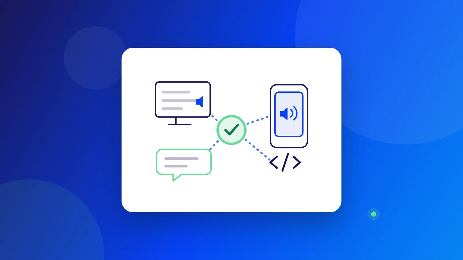Ilustración de un celular, un computador y un chat que reciben la misma confirmación de un pago