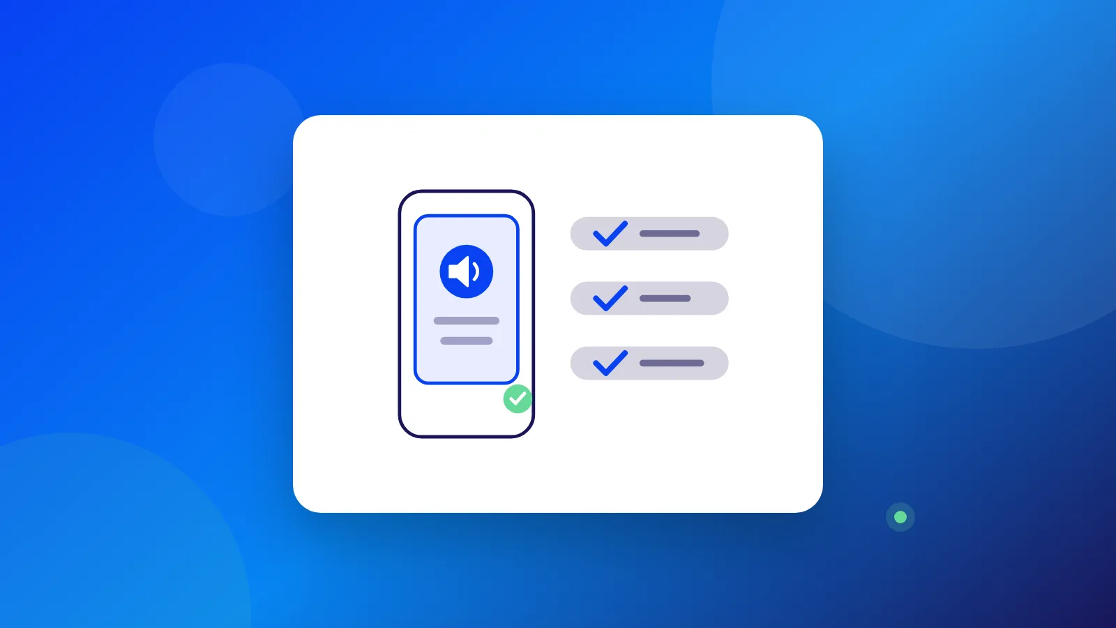 Ilustración de un celular que anuncia un pago verificado junto a una lista de criterios marcados